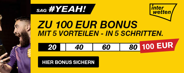 Interwetten Bonus: 100% bis 100€ Bonus exklusiv